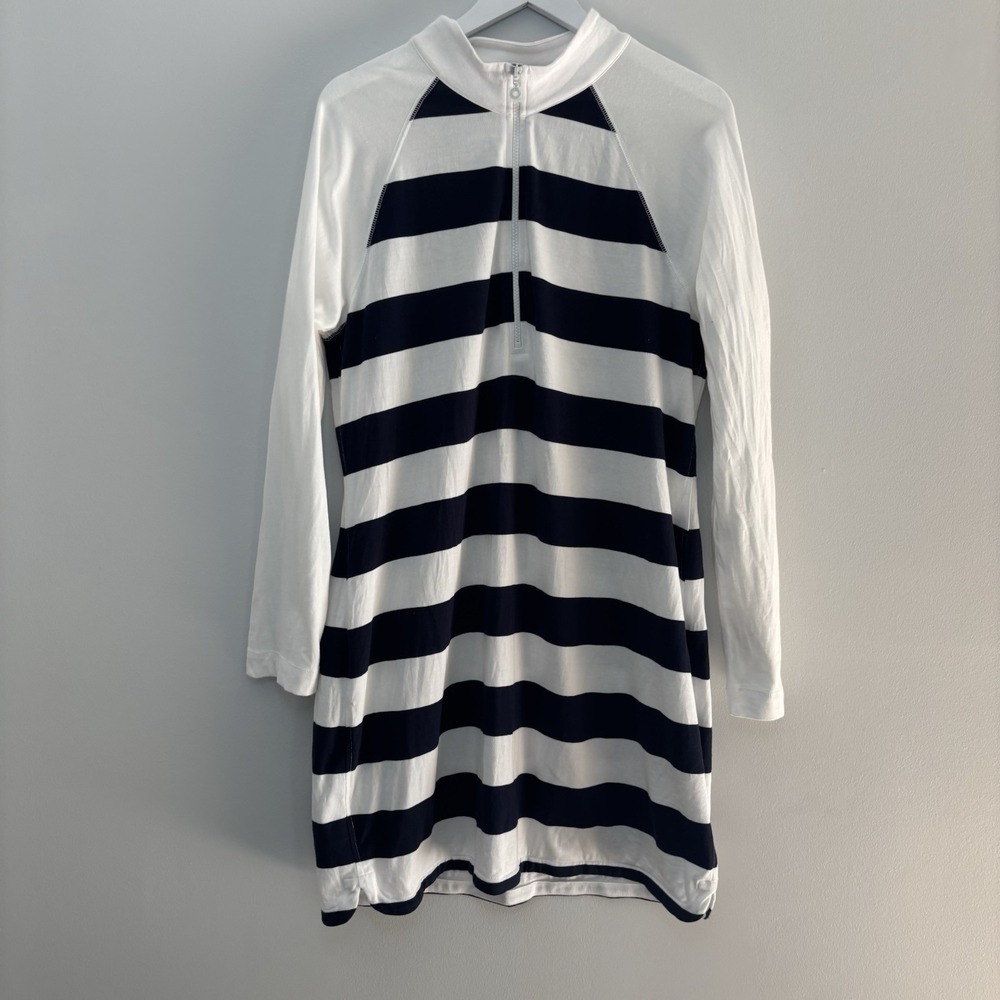Tommy Bahama Dress Womens XL Blue Thera Stripe 1/4 Zip Long Sleeve Coastal Chic - Picture 2 of 12